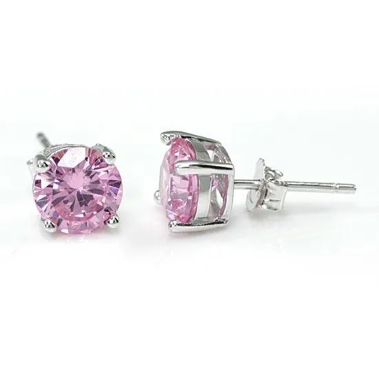 1 Carat Pink Created Sapphire 925 Sterling Silver Stud Earrings MXFE8115