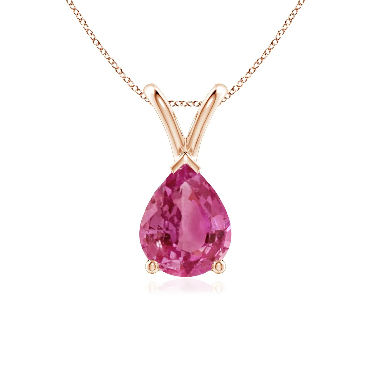 1 CT. Pear Shape Pink Sapphire Solitaire V-Bale Pendant