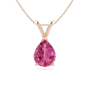 1 CT. Pear Shape Pink Sapphire Solitaire V-Bale Pendant