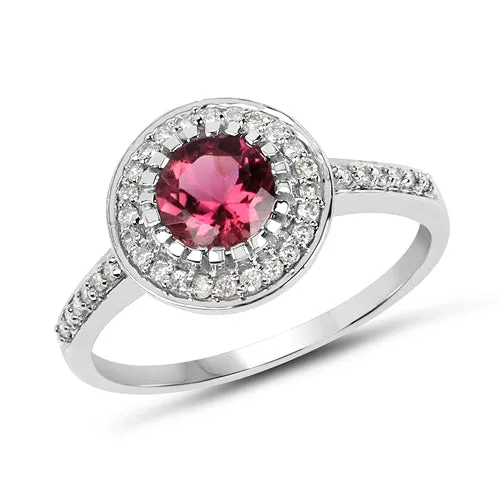 10K White Gold Pink Tourmaline and Diamond Ring