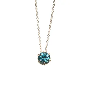 1.12ct Blue Montana Sapphire Six Prong Necklace in 14k Yellow Gold