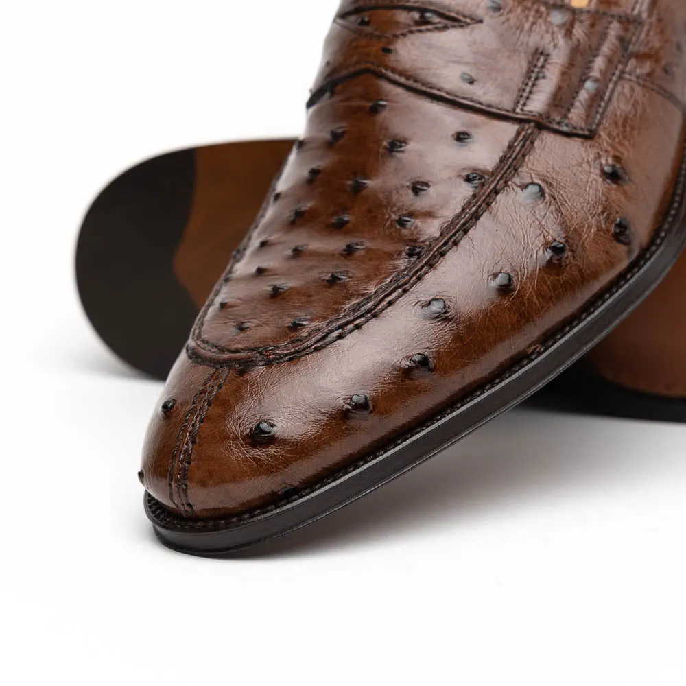 13-500-BRN ROMA Ostrich Quill Penny Loafer, Brown