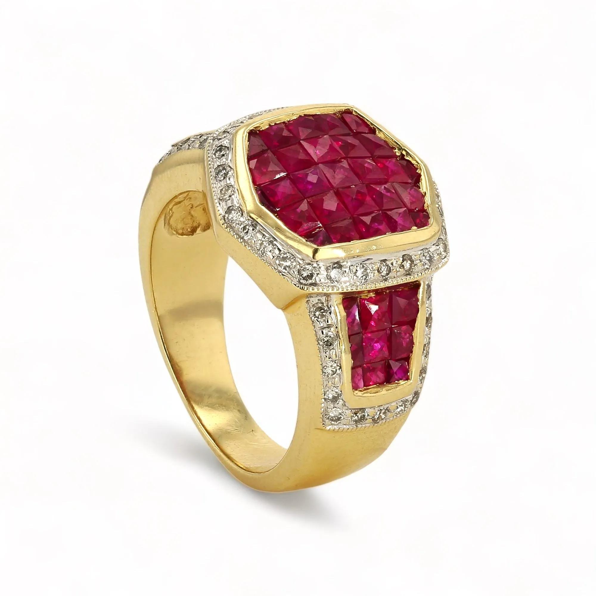 14K Yellow gold gorgeous Ruby halo diamonds solid ring-26933