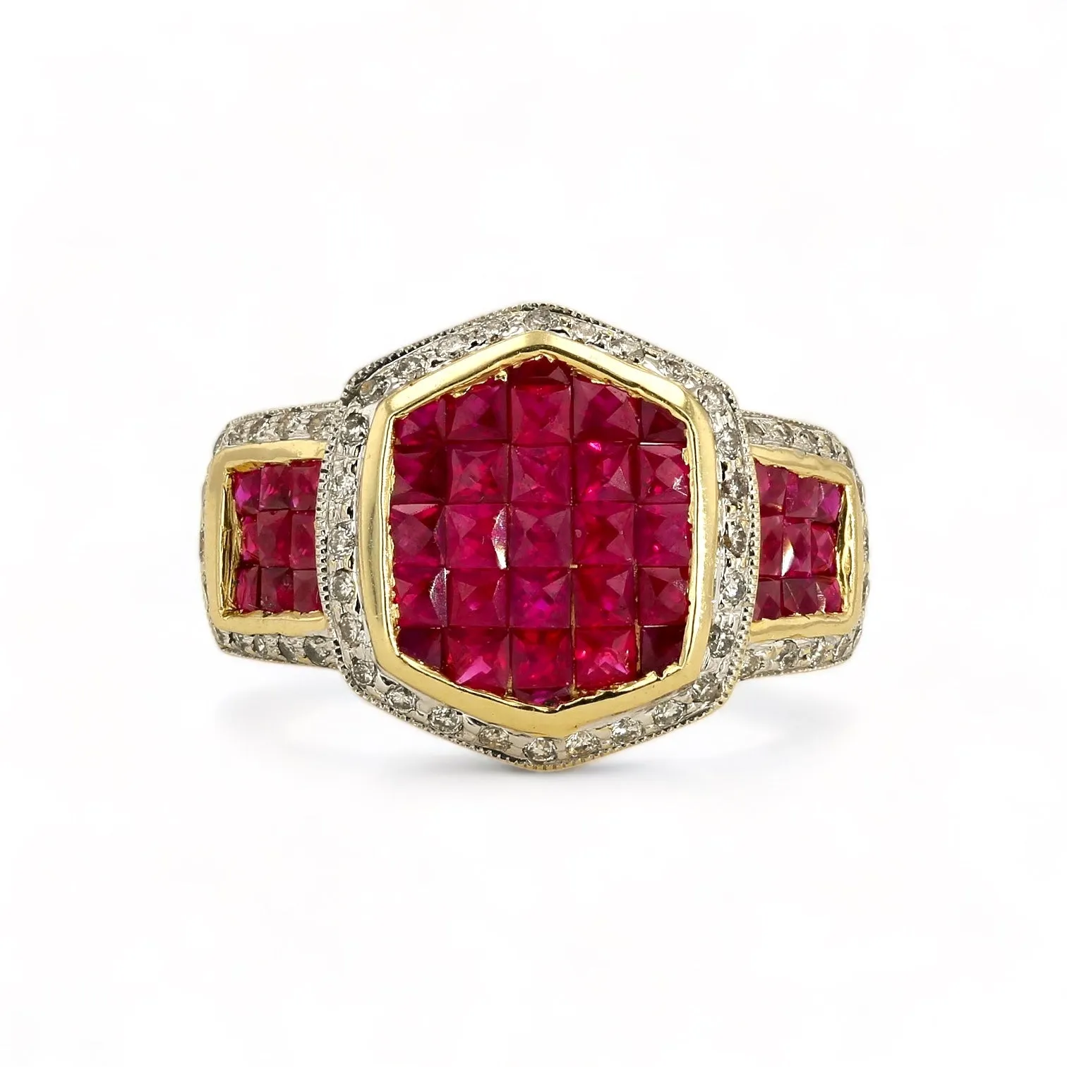 14K Yellow gold gorgeous Ruby halo diamonds solid ring-26933