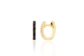 14K Yellow Gold Reversible Black and White Diamond Huggie Earring