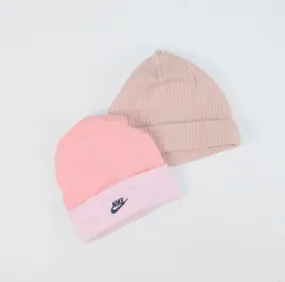 2 PACK PINK CRIB BEANIES 0-6M EUC