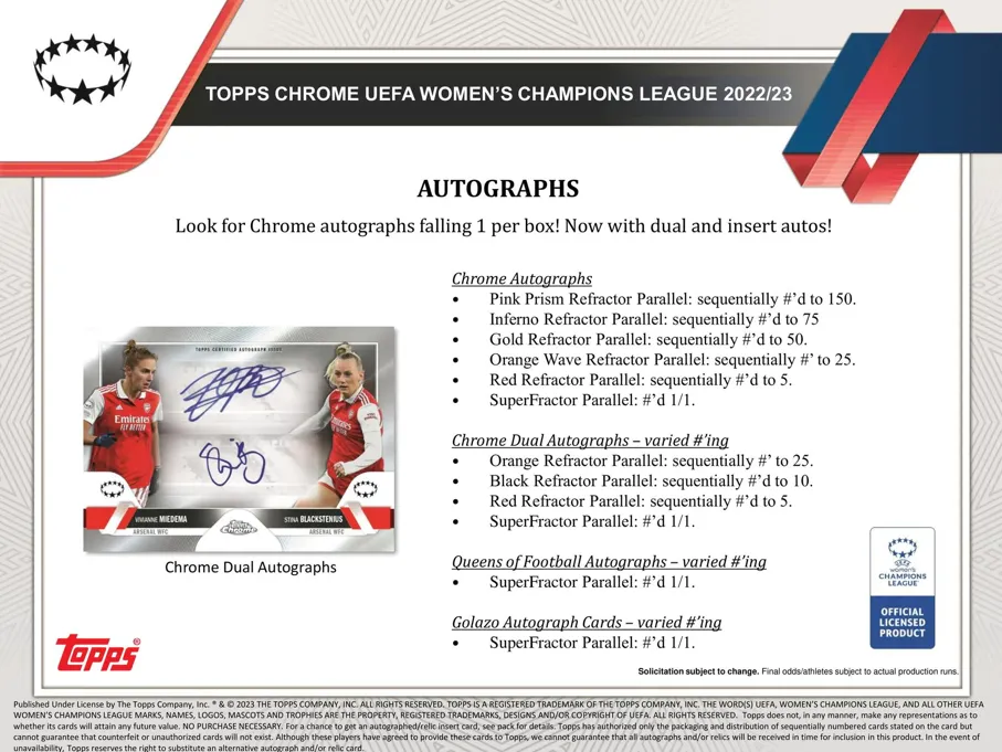 2022/23 Topps Chrome UEFA Women's Champions League Soccer Hobby Box 20 Packs per Box, 4 Cards per Pack