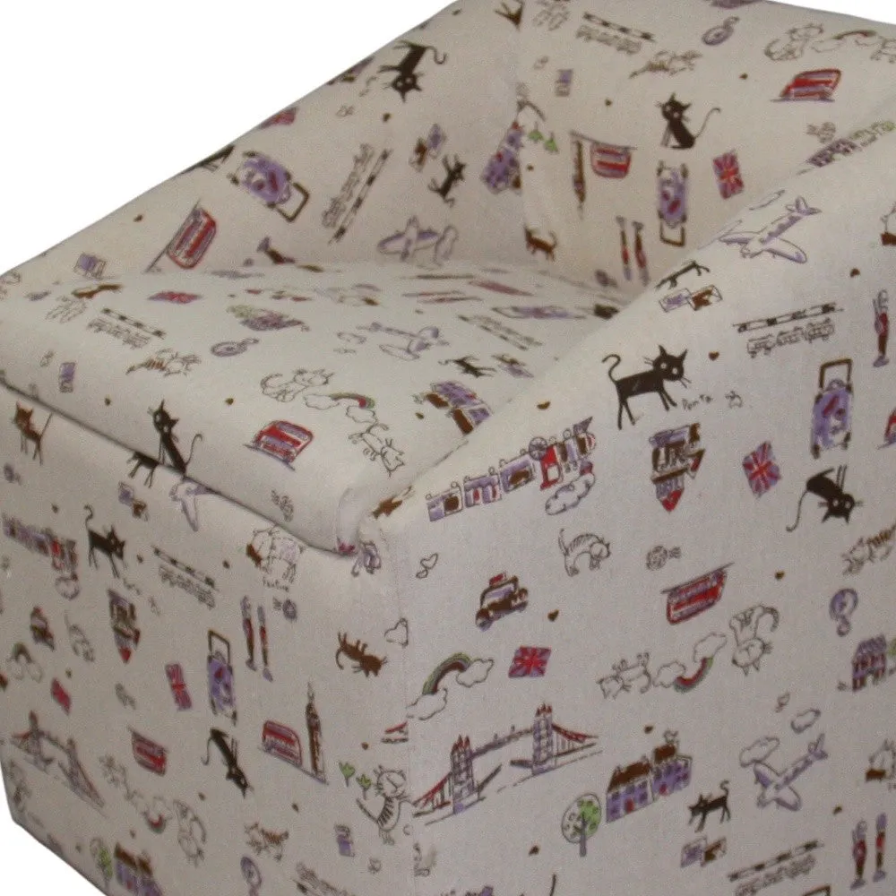 21" Modern Beige Whimsical Cats in London Cubed Accent Storage Chair By Homeroots