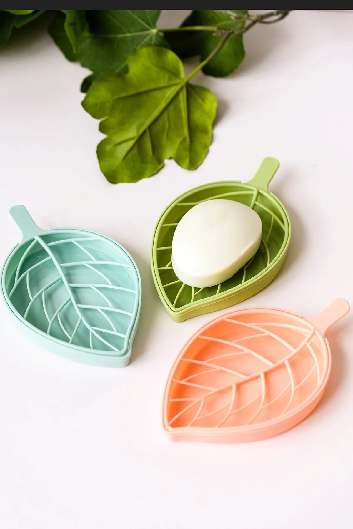 3 pack Vintage Leaf Shape Soap Dish with water catch