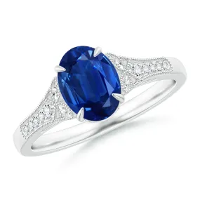 3.0 CT. Oval-Cut Blue Sapphire and White Sapphire Vintage-Style Ring