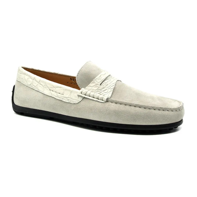 31-160-WHT MONZA Sueded Calfskin with Crocodile Driver, White