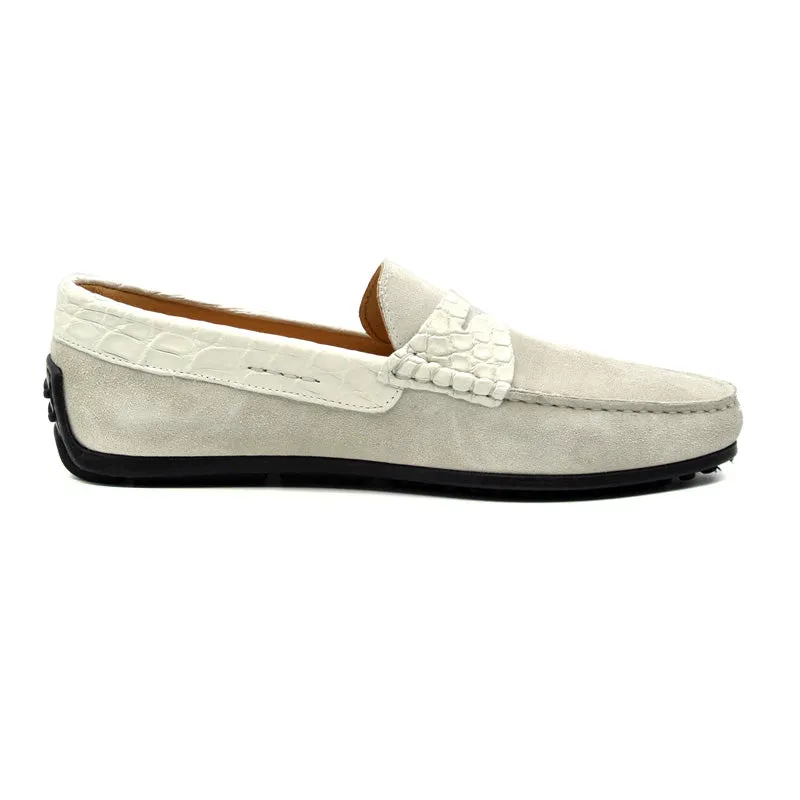 31-160-WHT MONZA Sueded Calfskin with Crocodile Driver, White