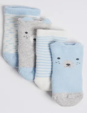 4 Pairs of Bear Terry Baby Socks