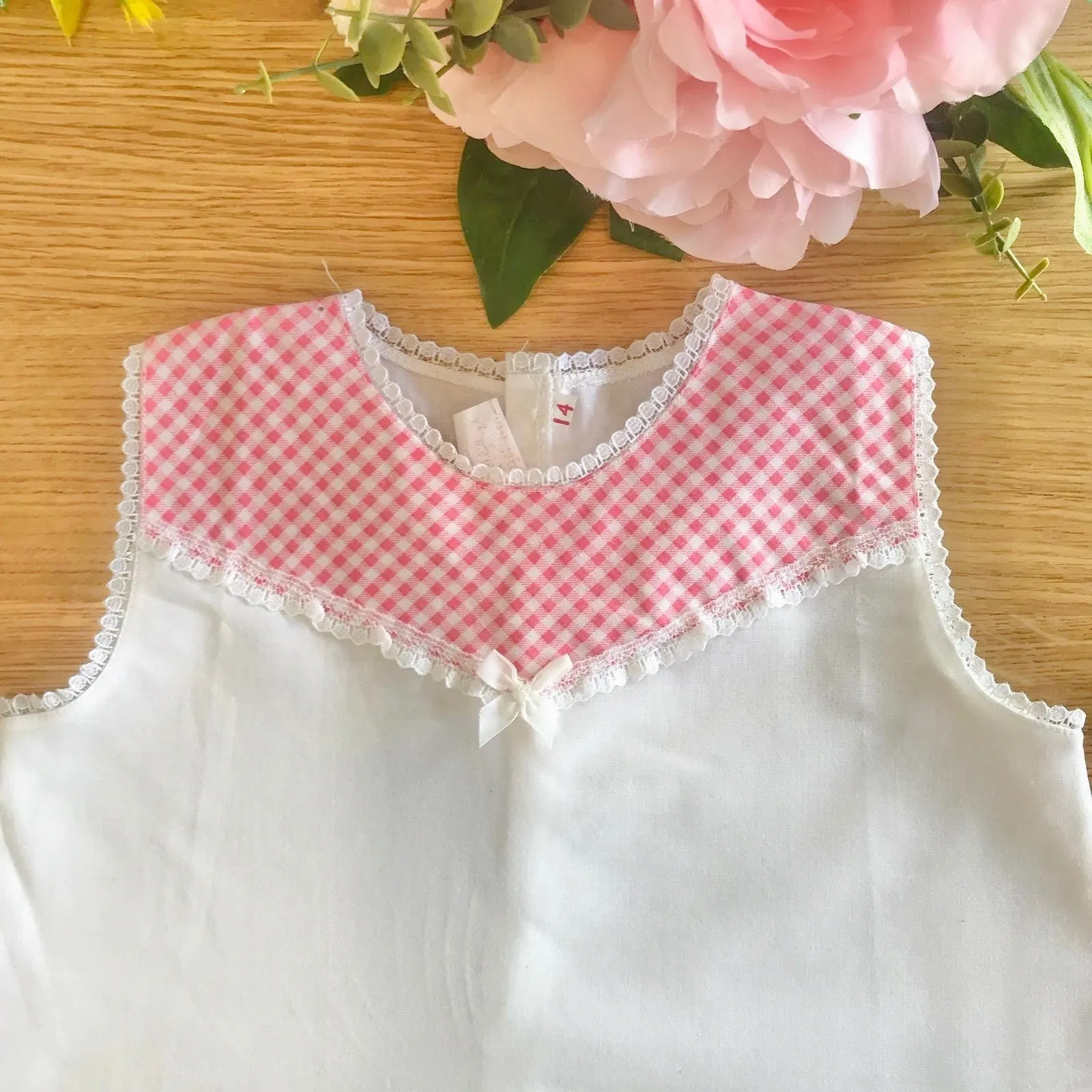 60's White/Gingham Pink  Dress British Stock 6-9 Months