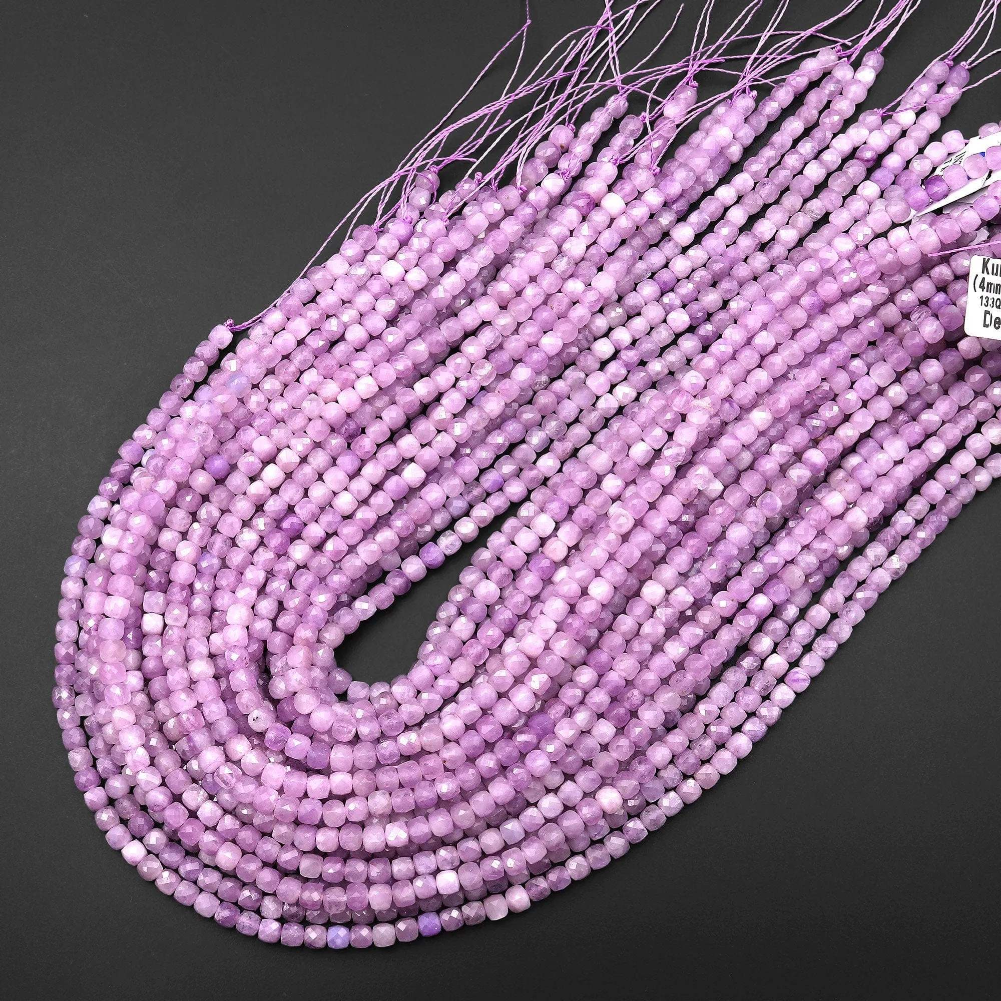 AAA Faceted Natural Violet Purple Kunzite 3mm 4mm Cube Beads Gemstone 15.5" Strand