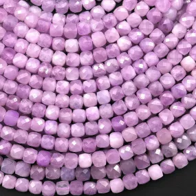 AAA Faceted Natural Violet Purple Kunzite 3mm 4mm Cube Beads Gemstone 15.5" Strand