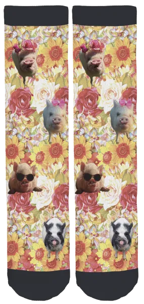 Abby The Pink Piggy Spring Crew Socks Floral