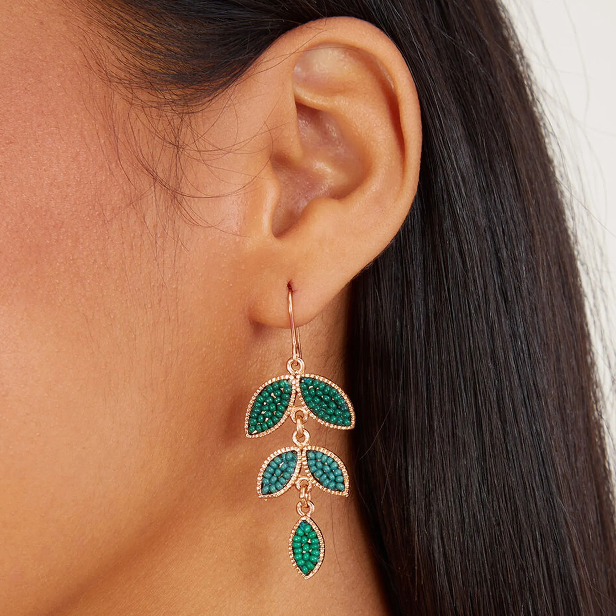 Accessorize London Women's Beaded Leaf Drop Earrings