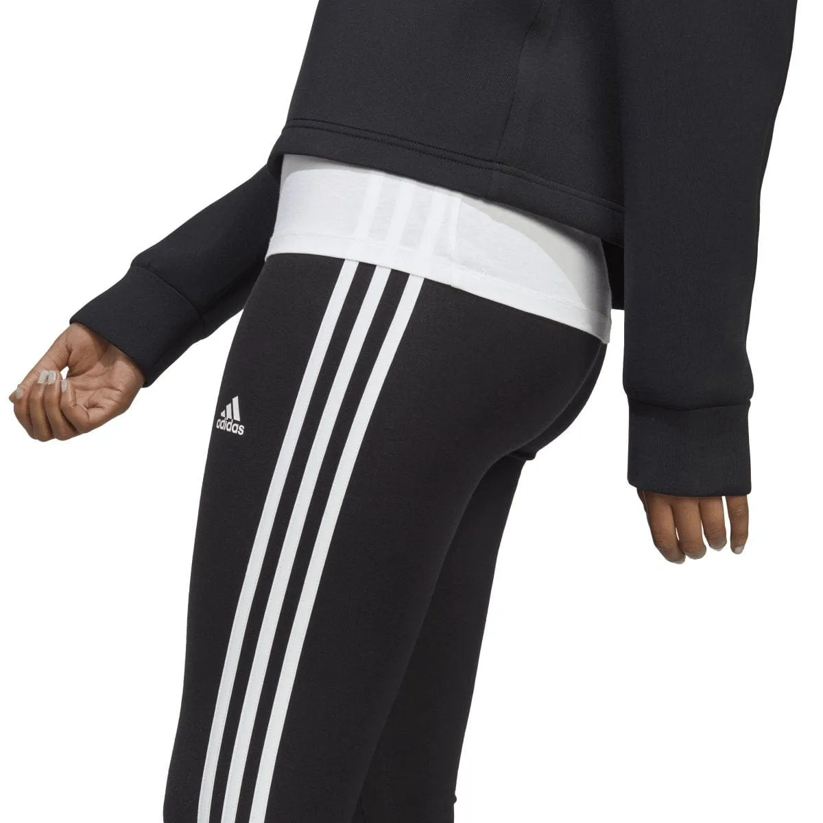 ADIDAS WOMEN'S ESSENTIALS 3-STRIPES HIGH-WAISTED SINGLE JERSEY BLACK TIGHTS