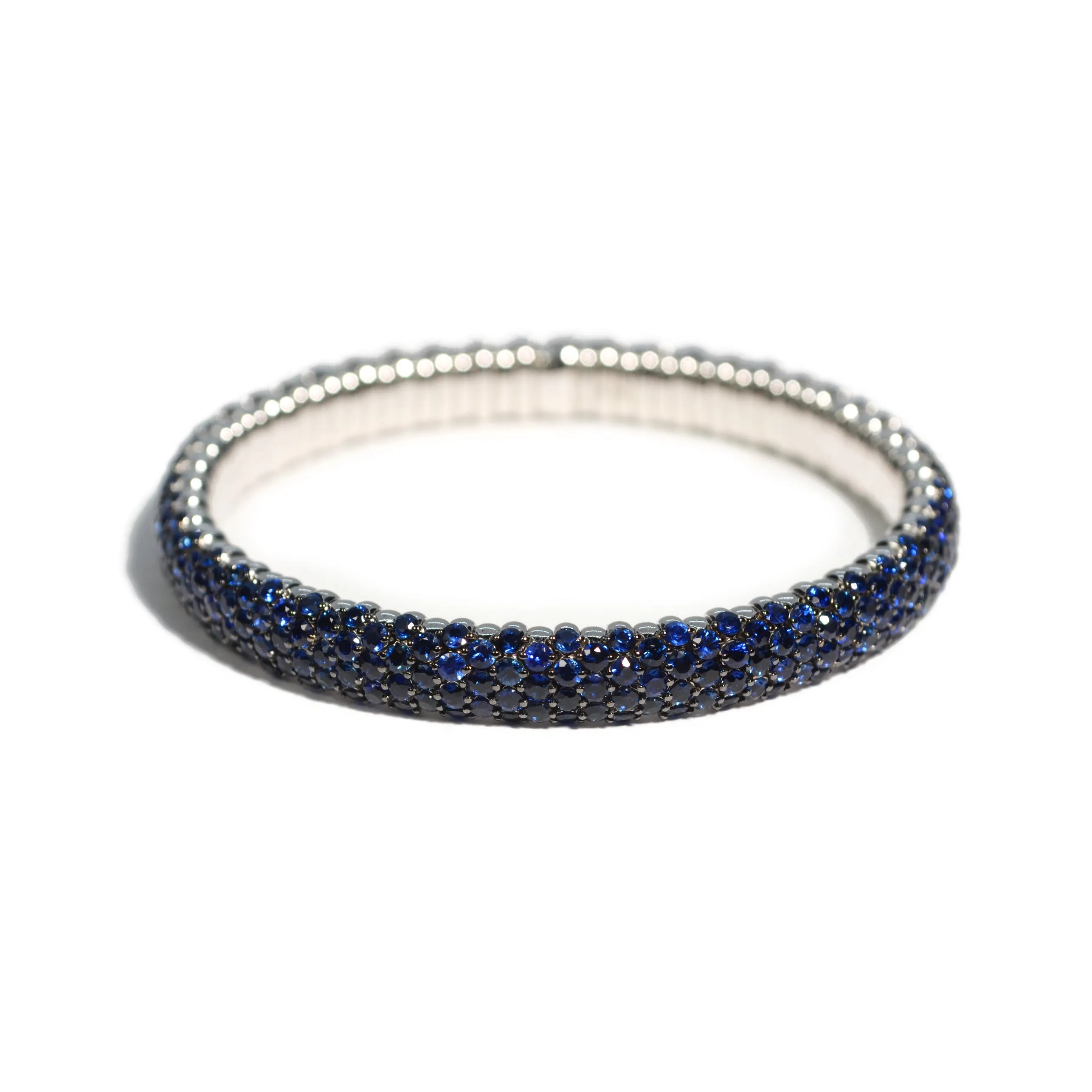 AFJ Diamond Collection - Flexible Bracelet with Blue Sapphires, 18k White Gold