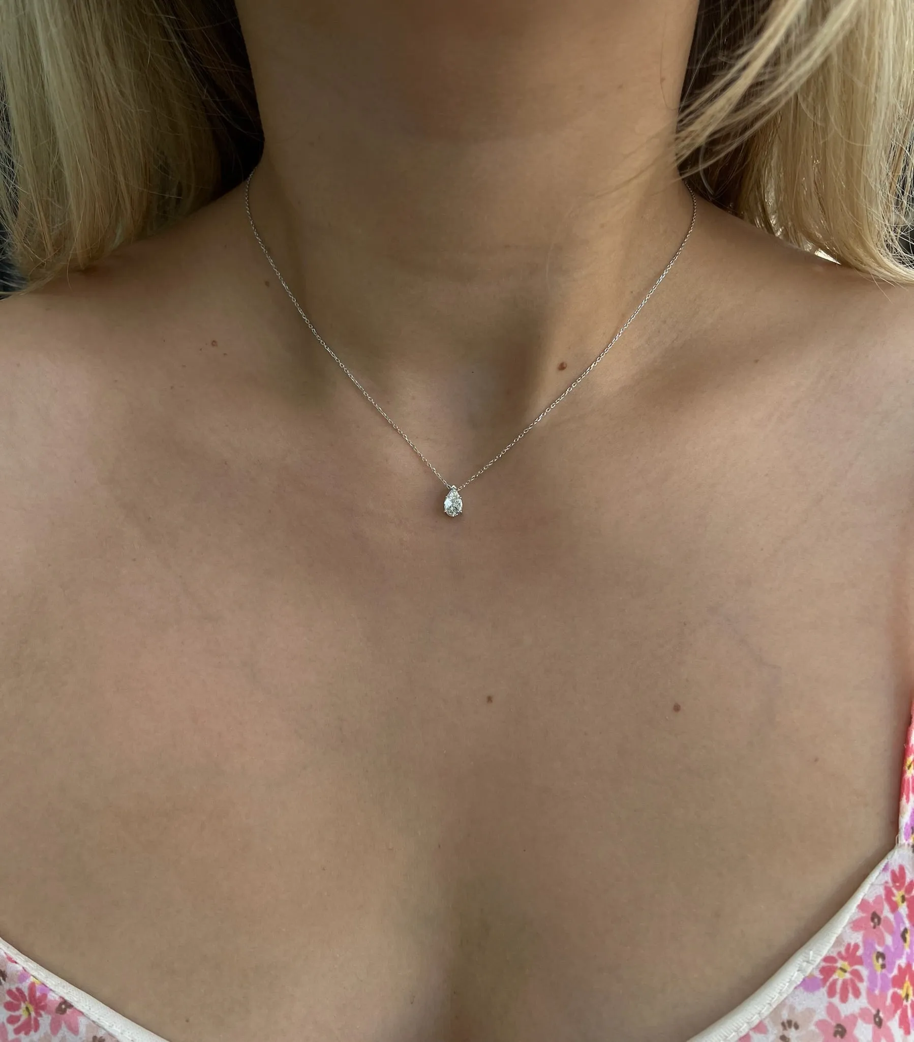 AFJ Diamond Collection - Teardrop Diamond Pendant Necklace, 14k White Gold