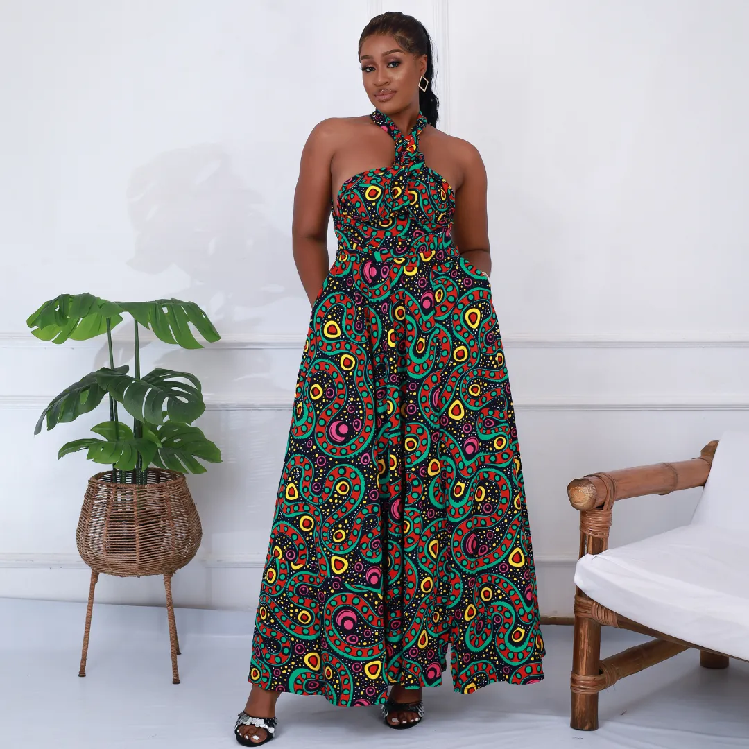 African Print Infinity Maxi Dress in Pink - Nengi