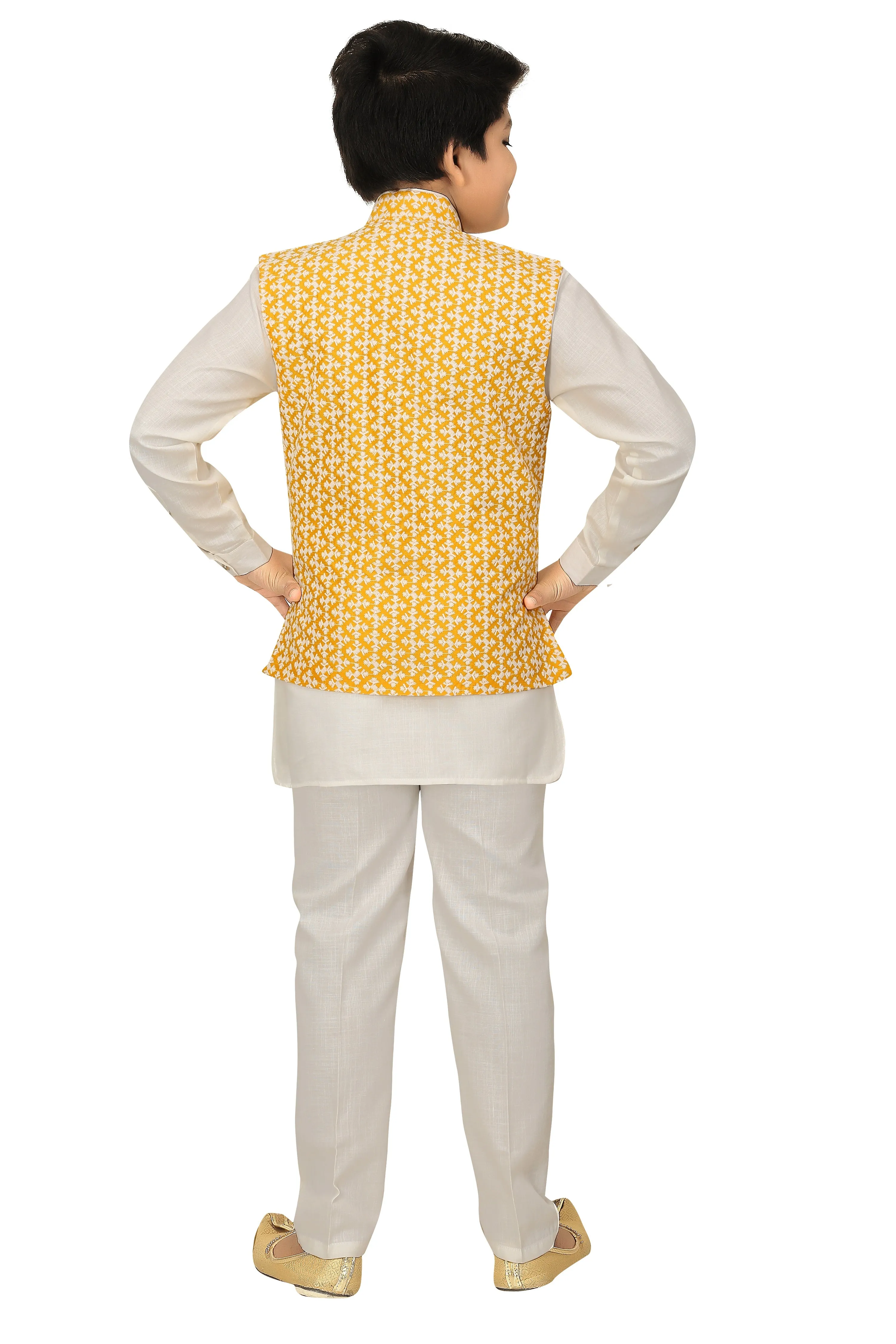 Ahhaaaa Kids Chikankari Embroidered Waistcoat Kurta and Pajama Set For Boys