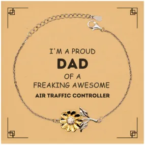 Air Traffic Controller Gifts. Proud Dad of a freaking Awesome Air Traffic Controller. Sunflower Bracelet with Card for Air Traffic Controller. Great Gift for Him. Fathers Day Gift. Unique Dad Jewelry