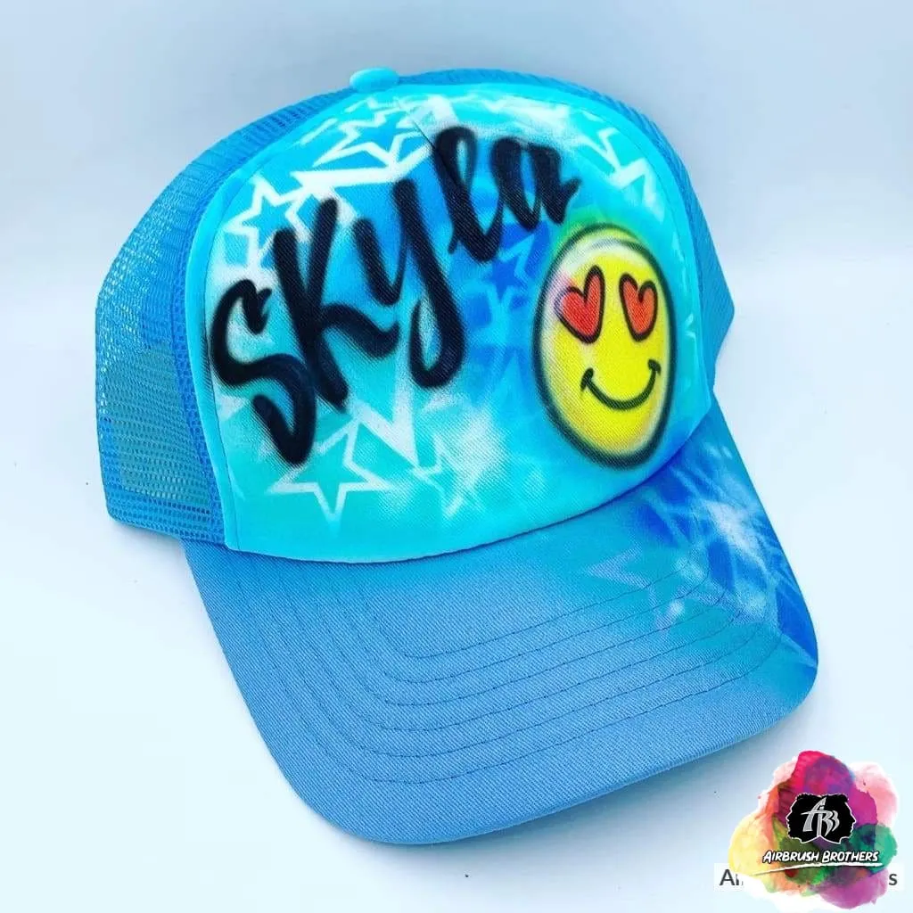 Airbrush Emoji With Heart Eyes And Name Hat Design