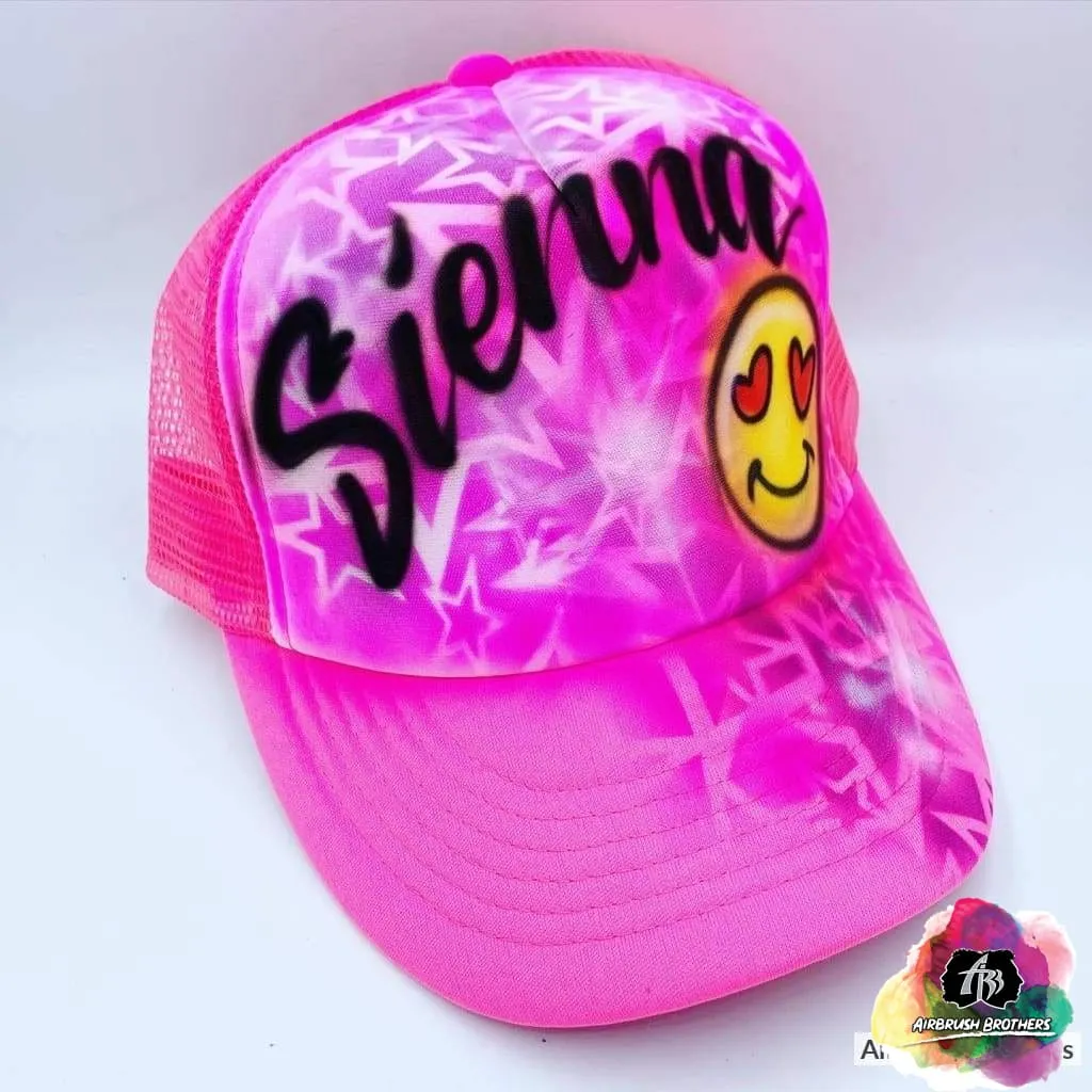 Airbrush Emoji With Heart Eyes And Name Hat Design