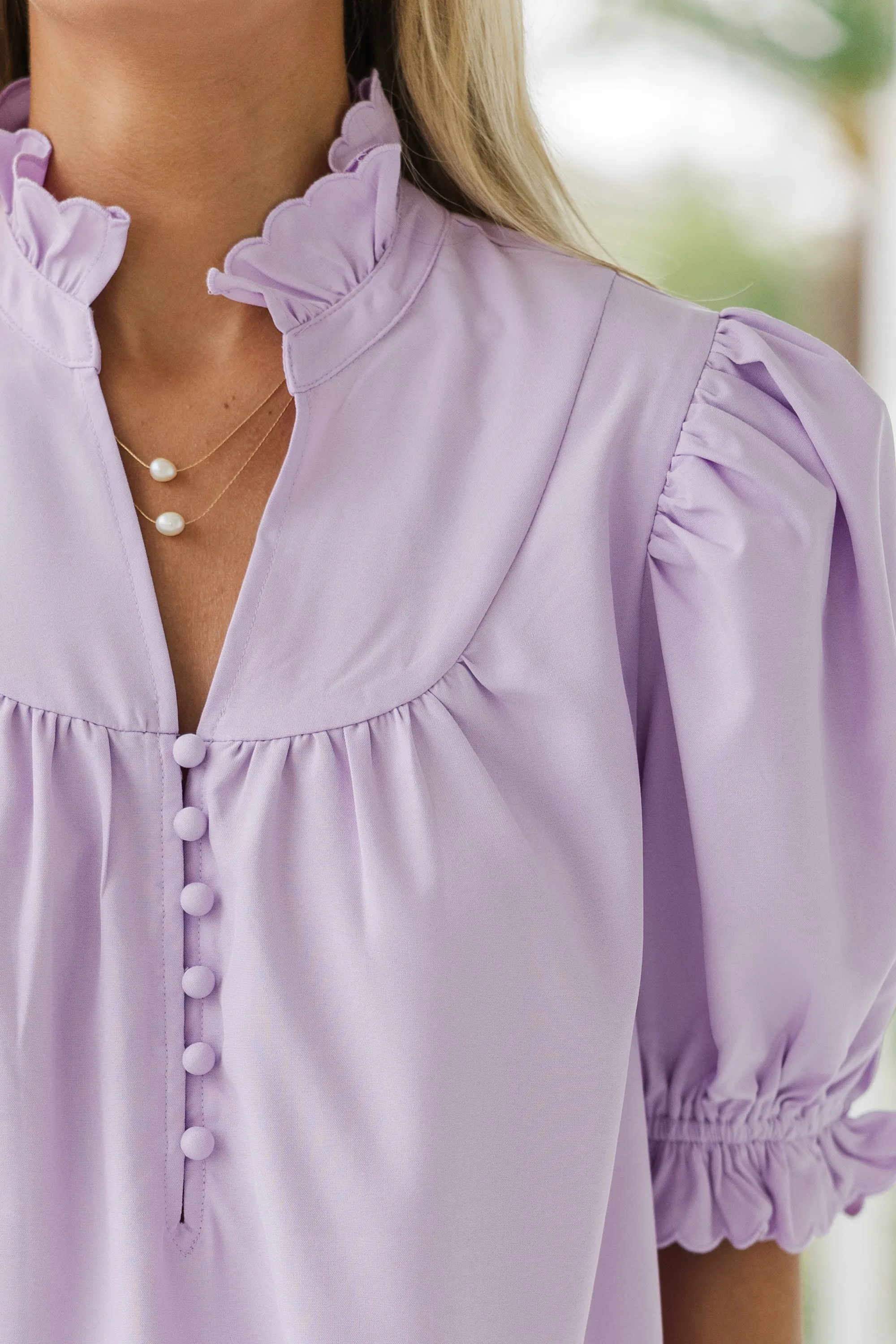 All For You Lavender Purple Ruffled Blouse