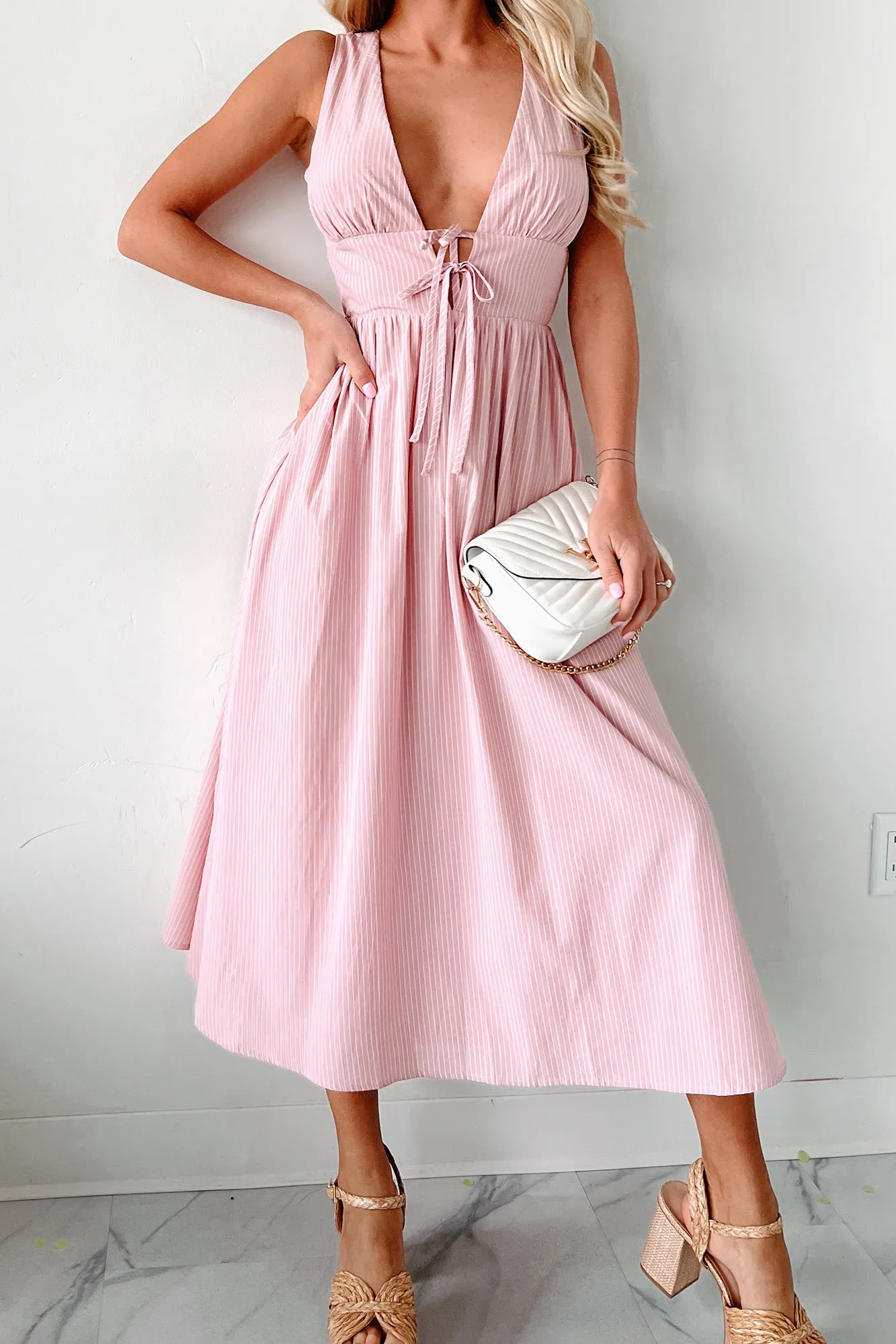 Always Charismatic Pinstripe Midi Dress (Pink/White Stripe)