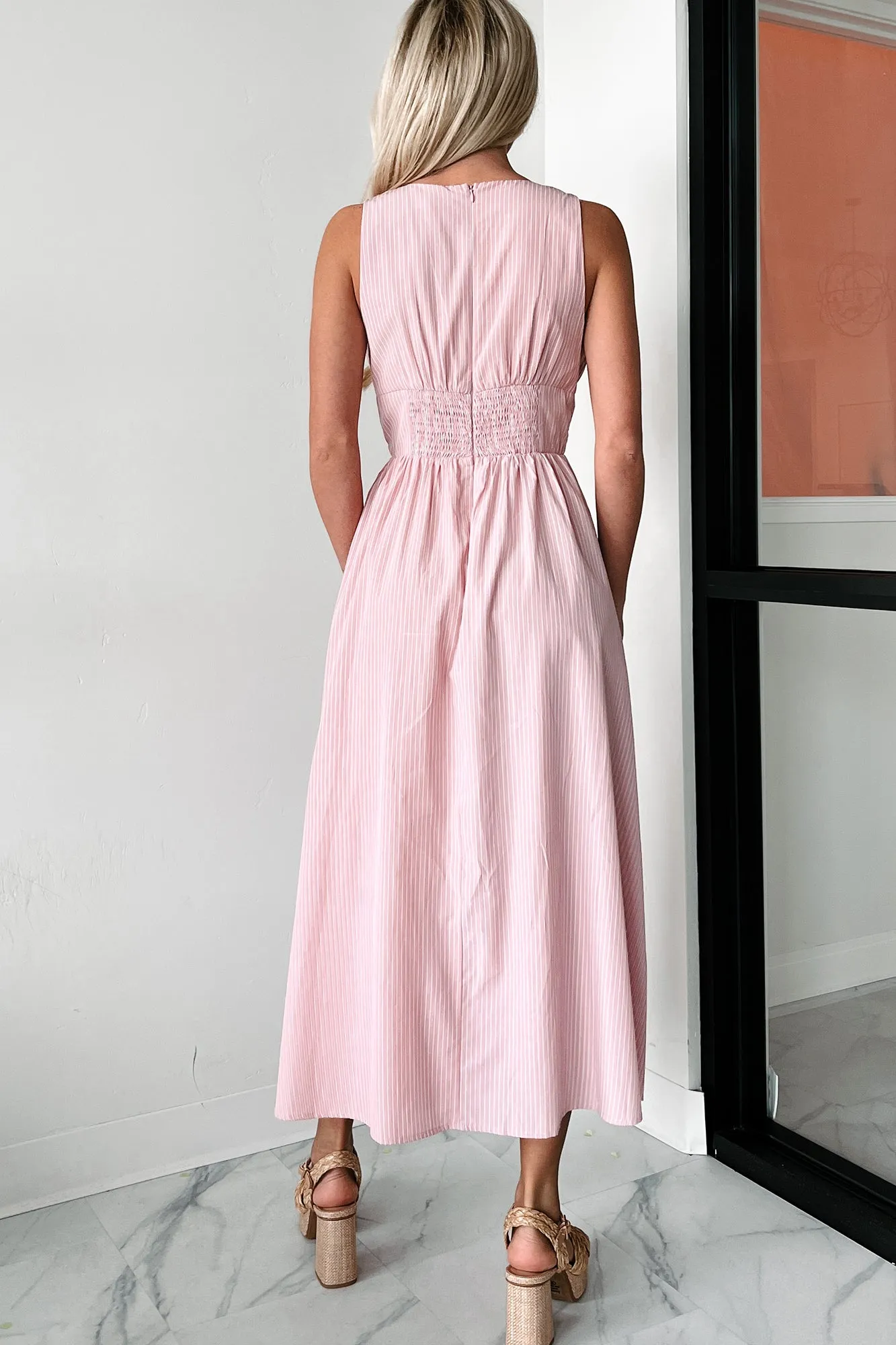 Always Charismatic Pinstripe Midi Dress (Pink/White Stripe)