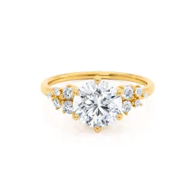 ALYA - Round Moissanite Starburst Cluster Shoulder Set Engagement Ring 18k Yellow Gold