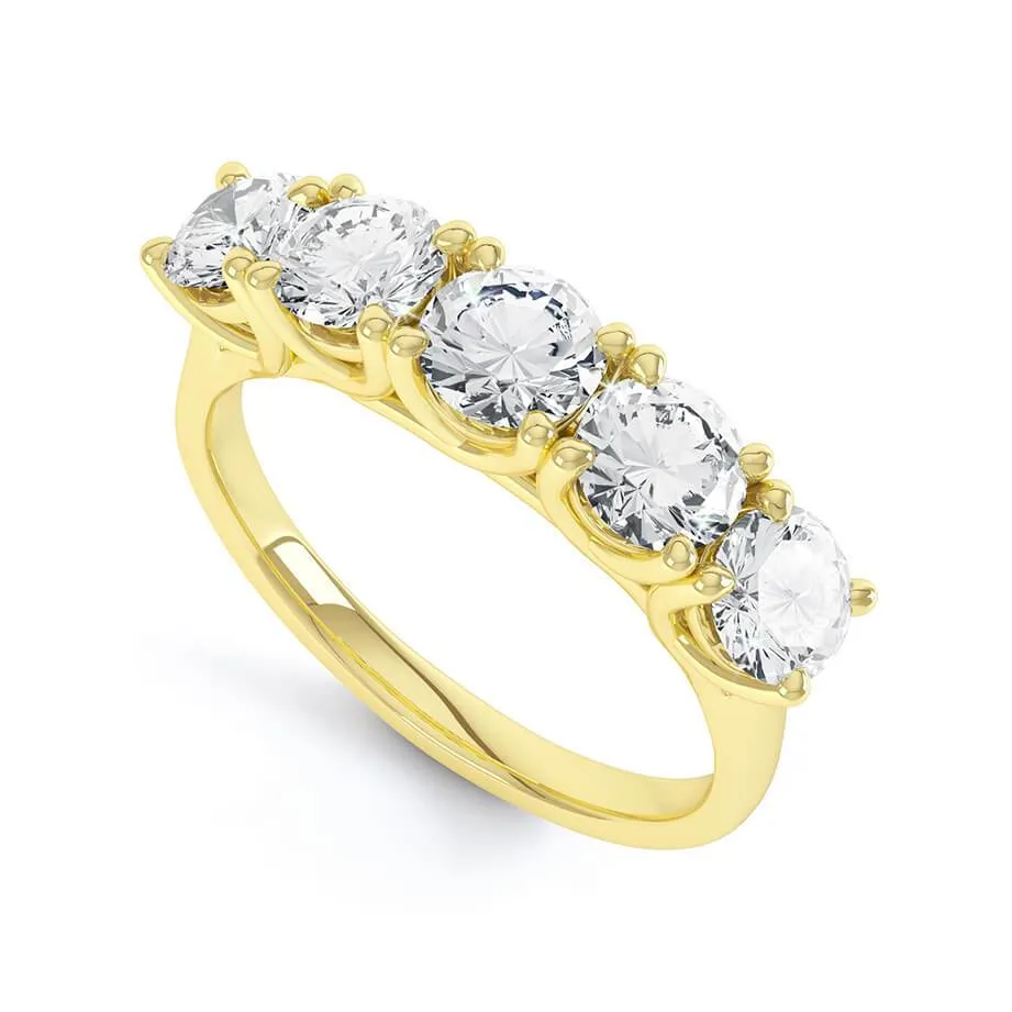 AMABEL - Round Moissanite 18k Yellow Gold Five Stone Ring