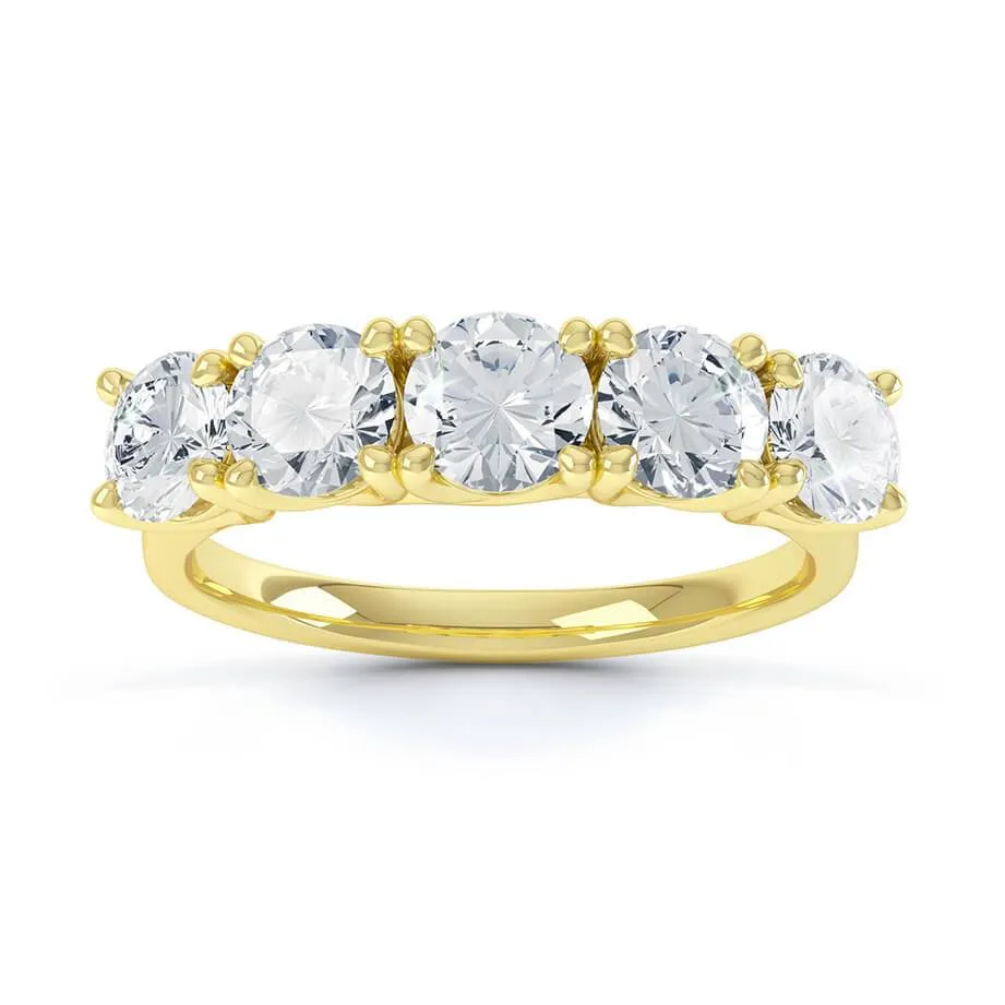 AMABEL - Round Moissanite 18k Yellow Gold Five Stone Ring