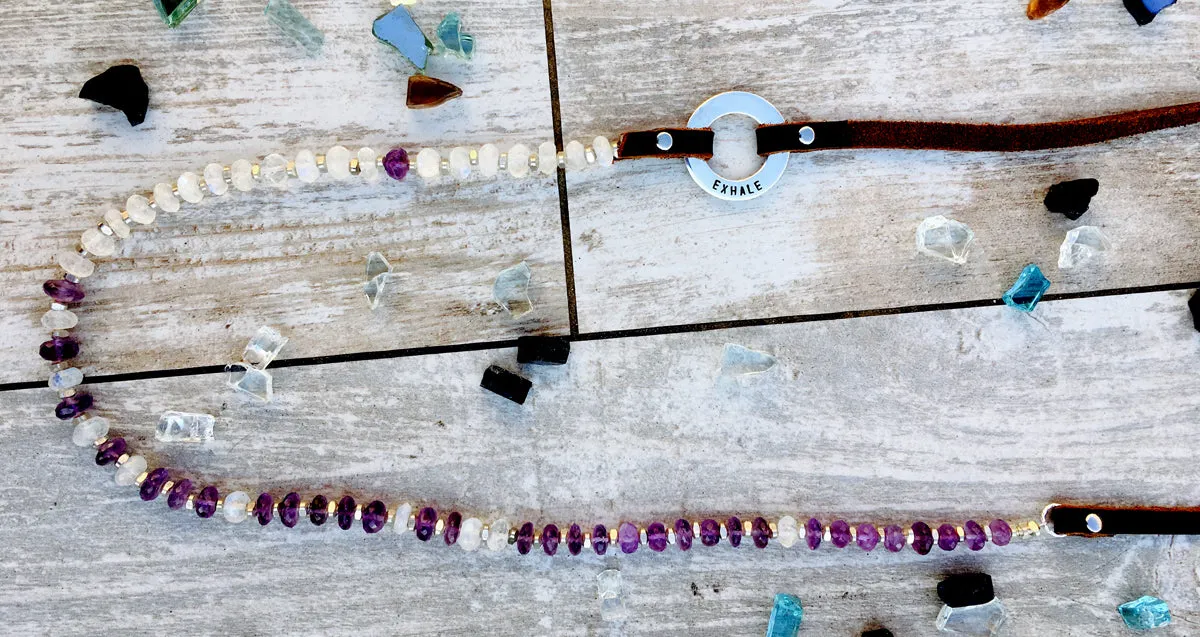 Amethyst & Moonstone Serenity Necklace for New Beginnings with Inhale - Exhale Reminder