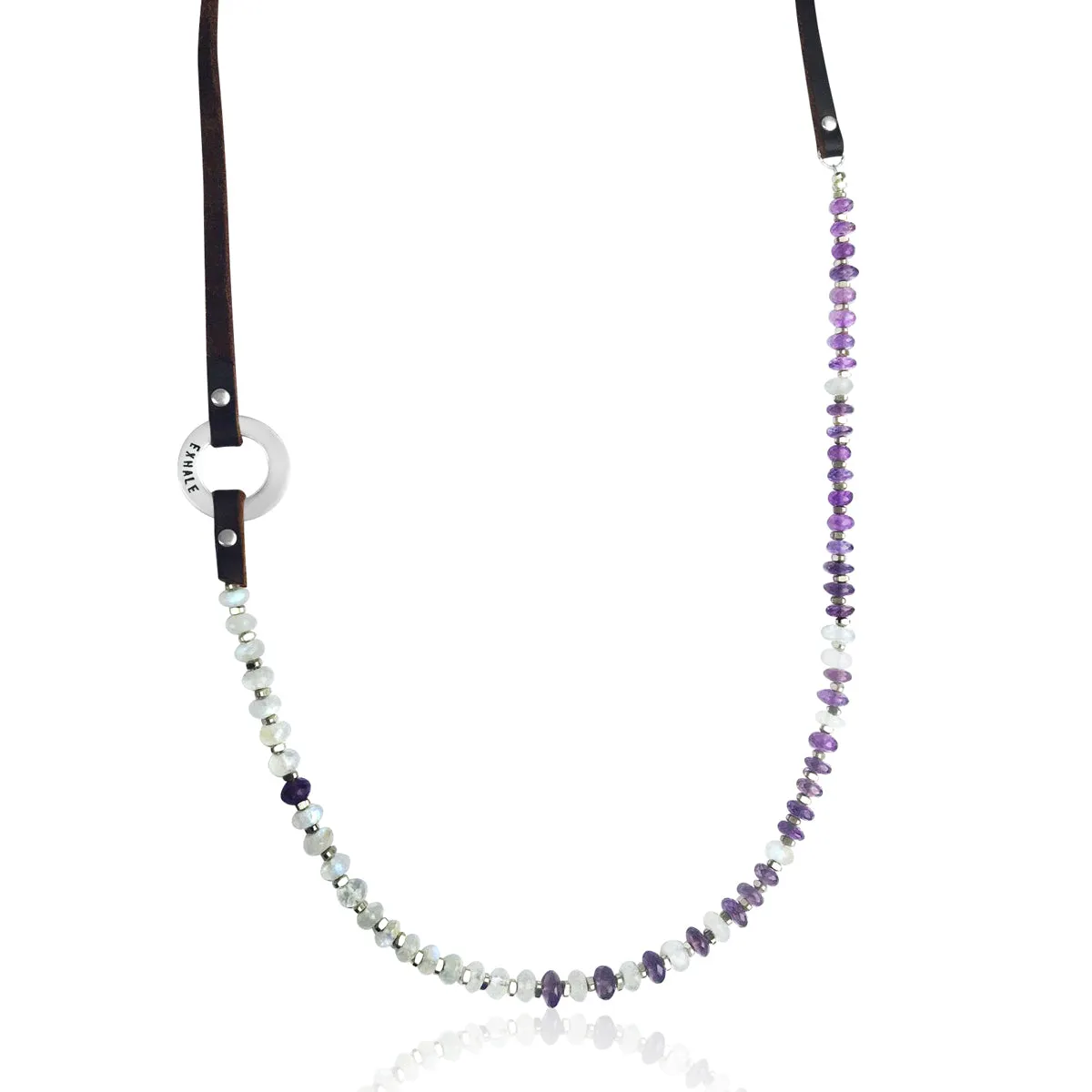 Amethyst & Moonstone Serenity Necklace for New Beginnings with Inhale - Exhale Reminder