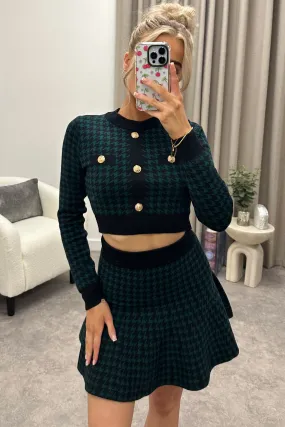 Amiee Black and Green Houndstooth Crop Top and Skirt Co-Ord Set