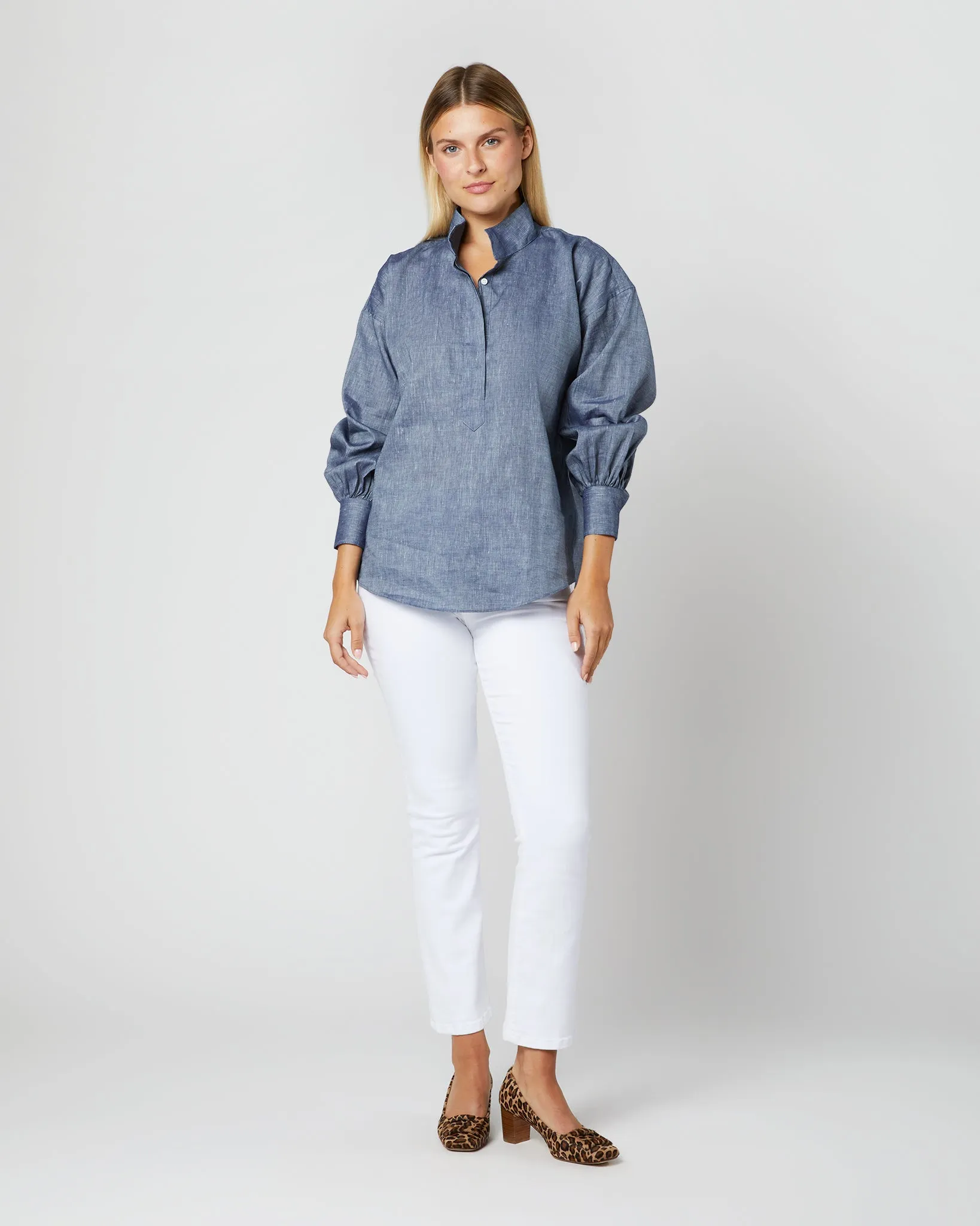 Anaya Popover Shirt in Indigo Cotolino Chambray