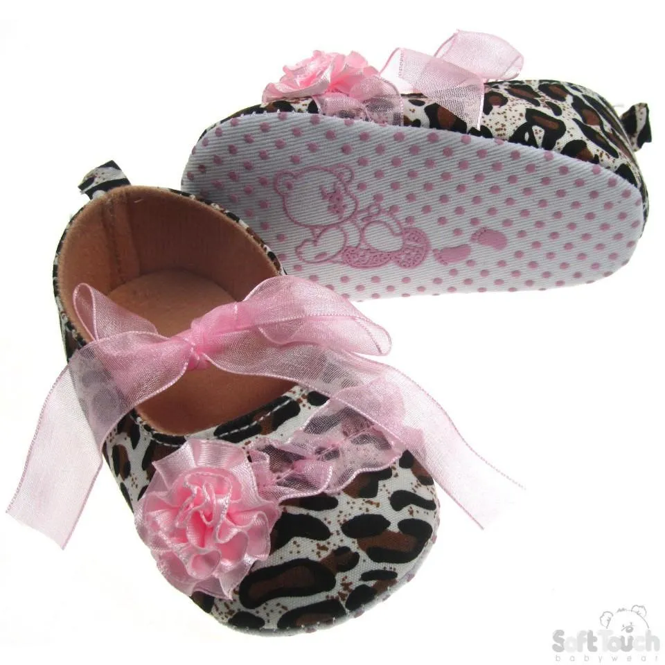 ANIMAL PRINT SHOES W/ORGANZA LACE , FLOWER & ORGANZA LACE TIES: B2116