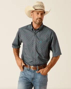 Ariat Men's Johnnie Grey & Turquoise Classic Fit Short Sleeve Western Shirt 10051528