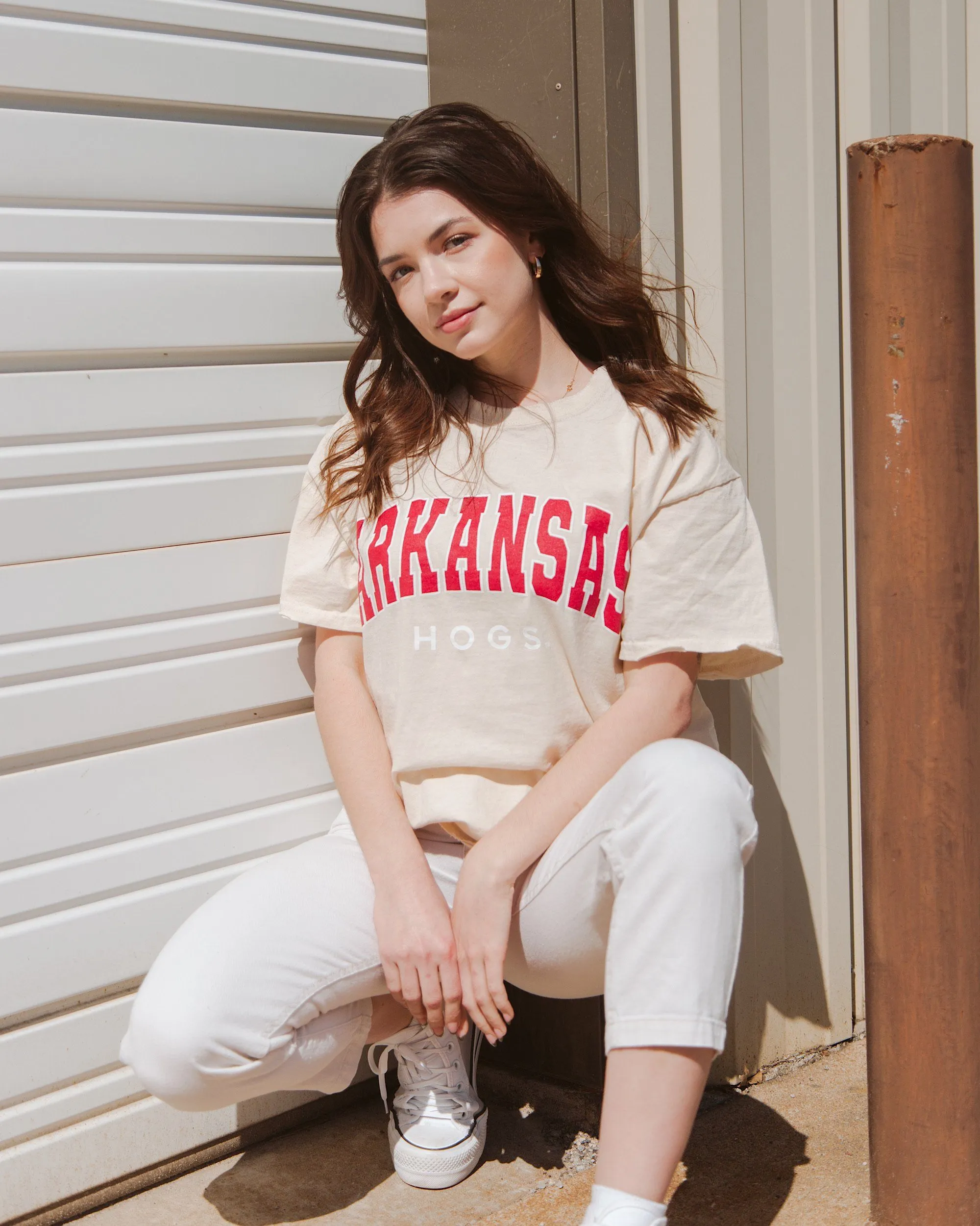 Arkansas Razorbacks Filled Gault Off White Thrifted Tee