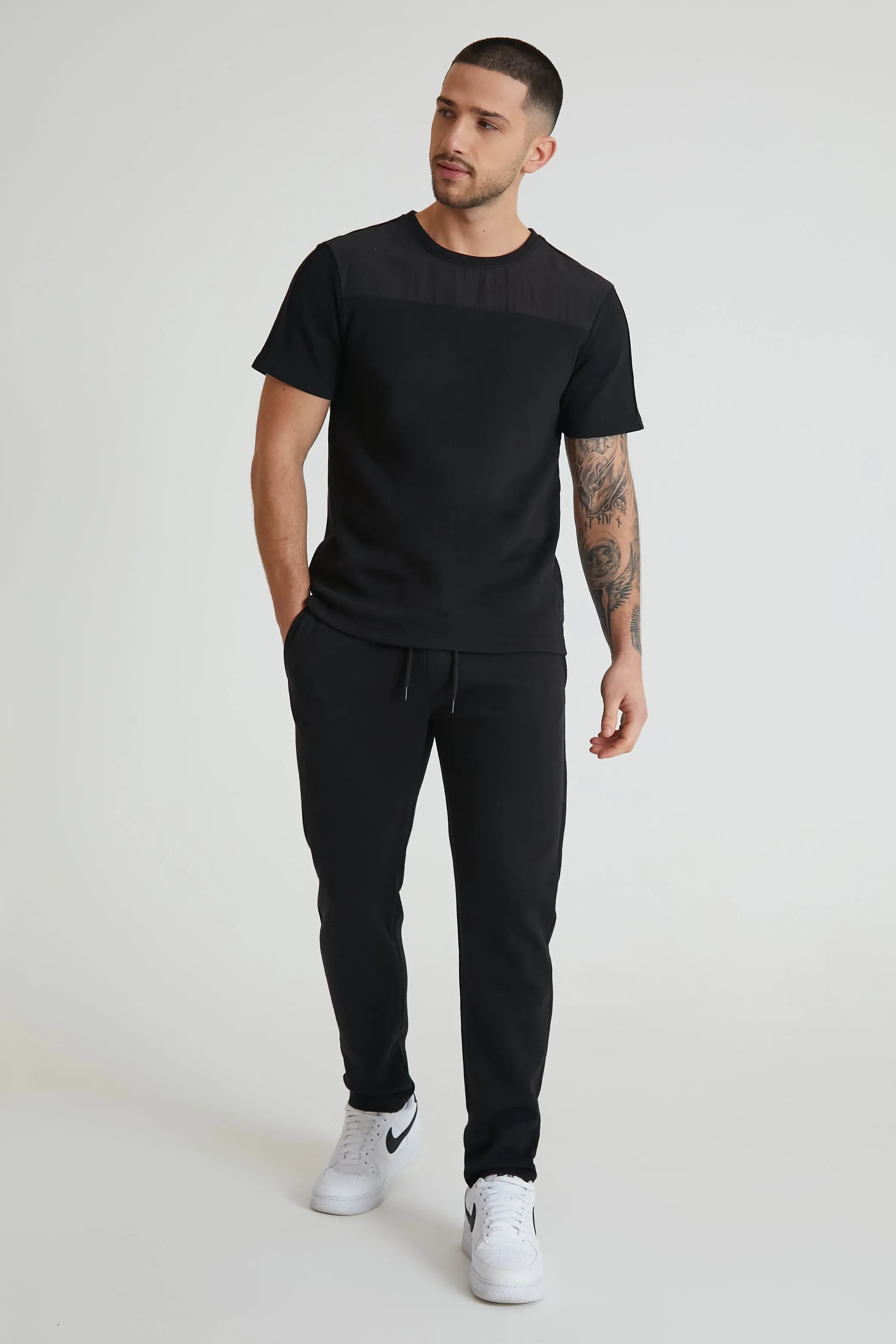 Atlas premium pique drawstring trouser in Black