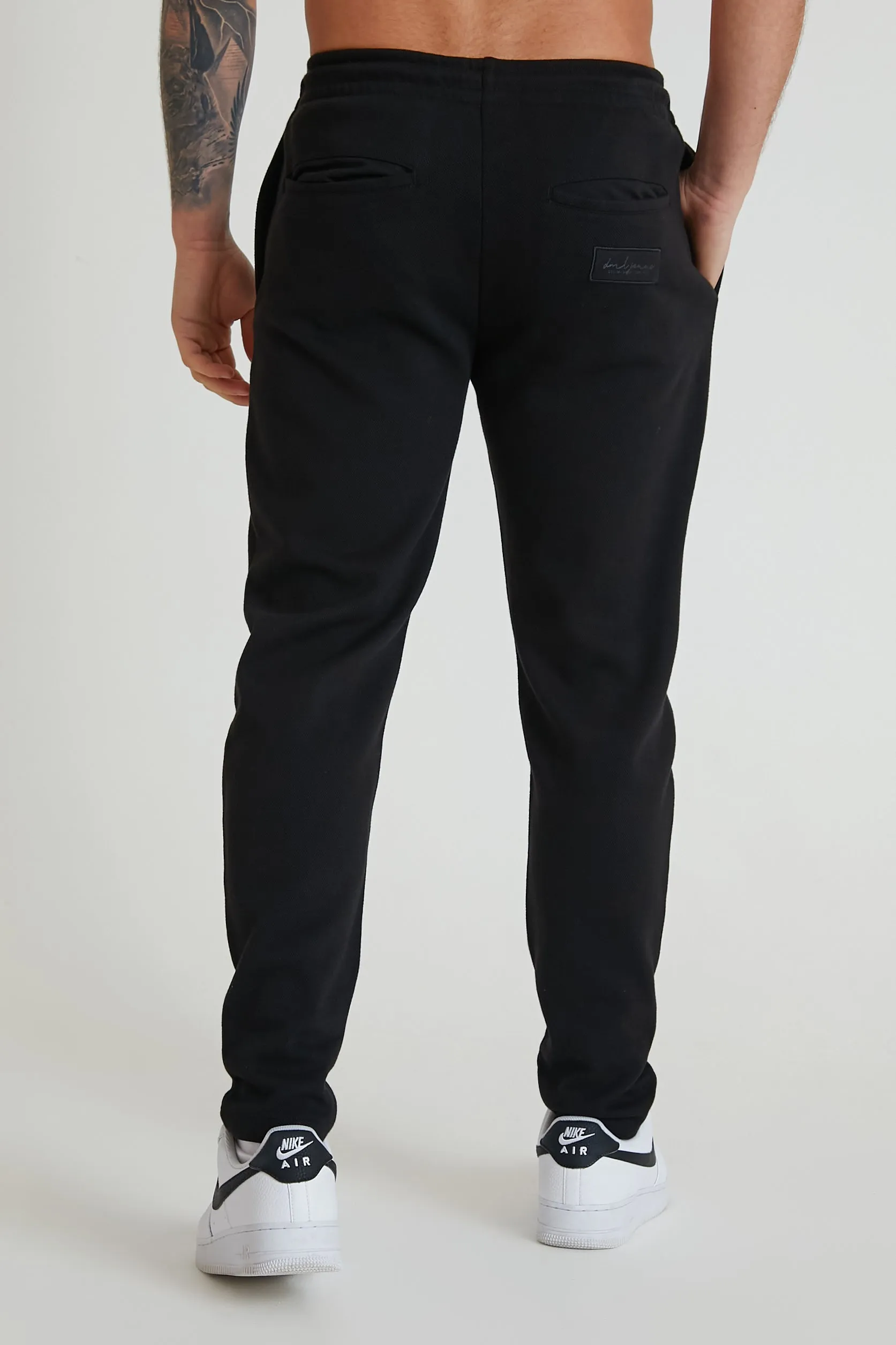 Atlas premium pique drawstring trouser in Black