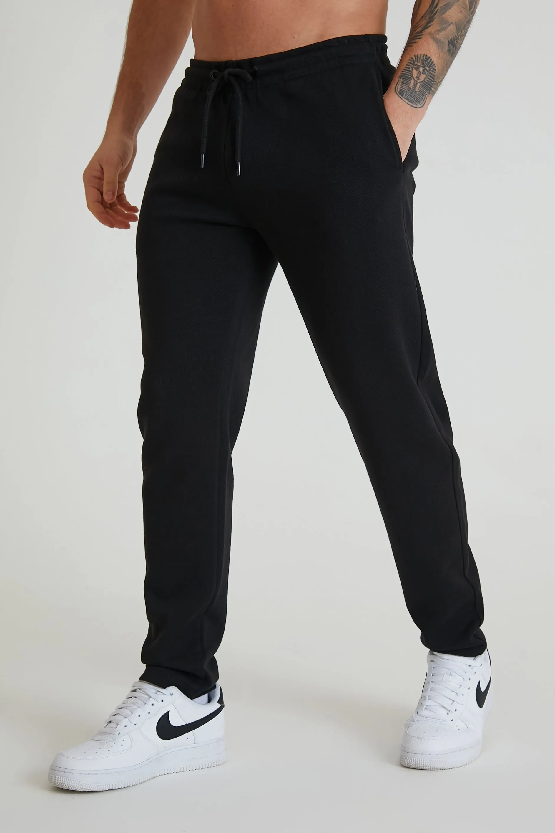 Atlas premium pique drawstring trouser in Black