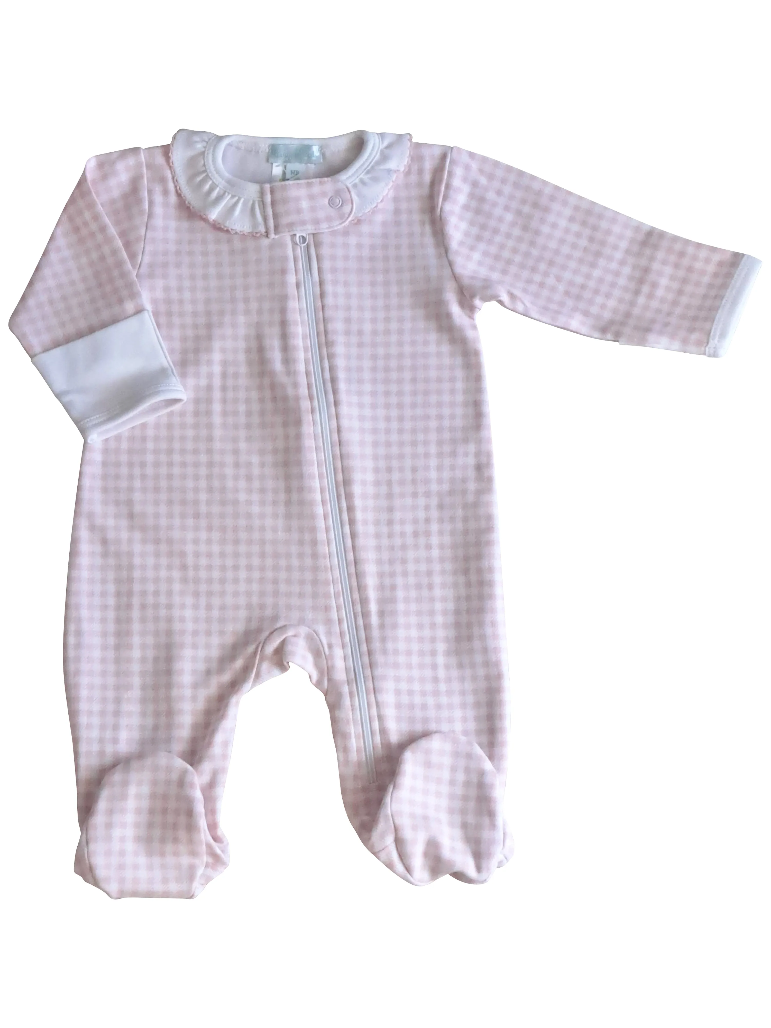 Baby Girl's "Pink Checks" Zipper Pima Cotton Footie