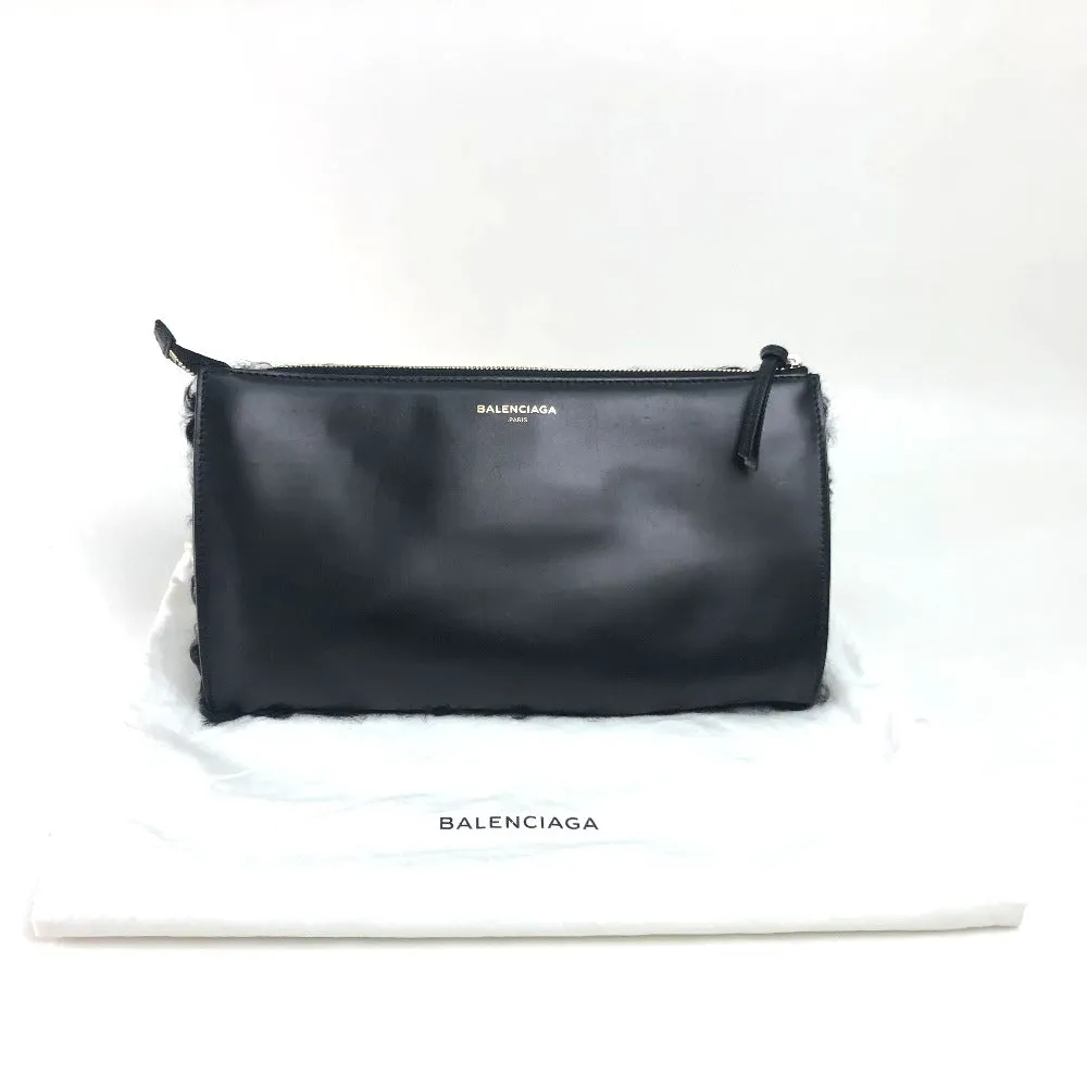 BALENCIAGA Clutch bag 347238 Mouton, Leather black logo Women Used Authentic