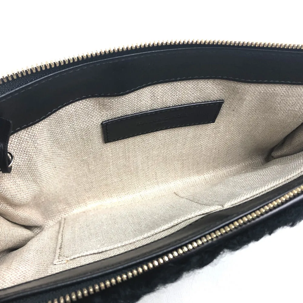 BALENCIAGA Clutch bag 347238 Mouton, Leather black logo Women Used Authentic