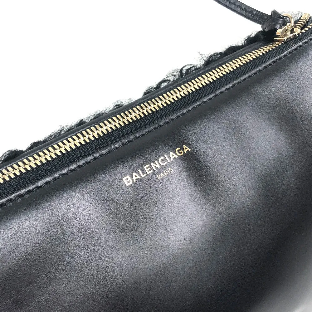 BALENCIAGA Clutch bag 347238 Mouton, Leather black logo Women Used Authentic